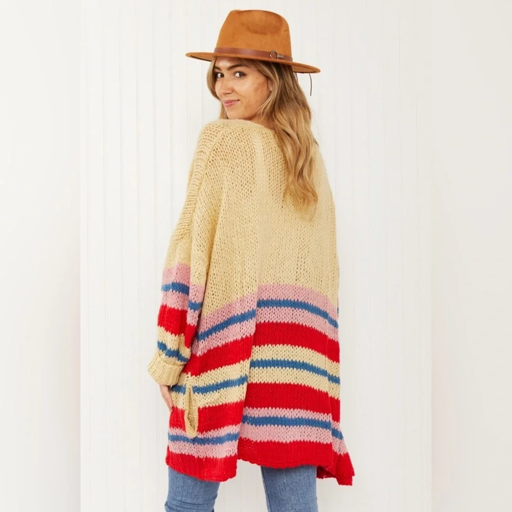 Davi & Dani Striped cardigan”Loveliest Smile” knit cardigan cozy sweater NEW - Picture 4 of 8